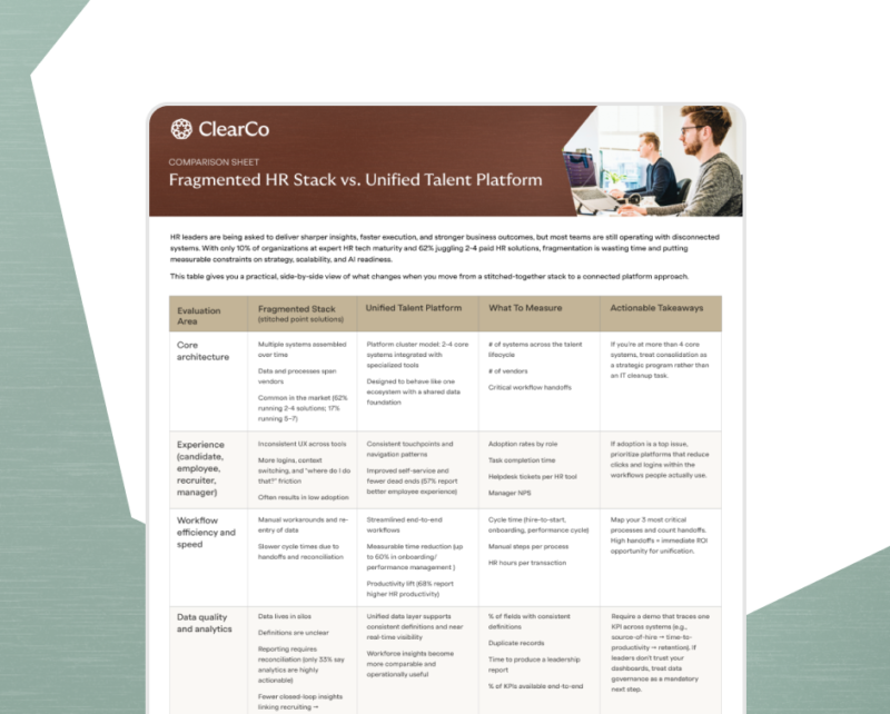 HUB img Comparison Sheet Fragmented HR Stack vs Unified Talent Platform